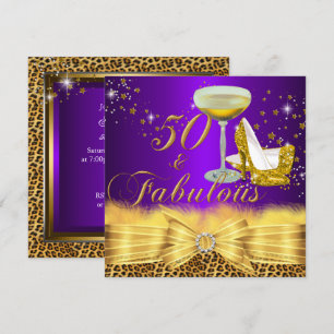 Invitación Estampado de leopardo y tacones Morado 50 y fabulo