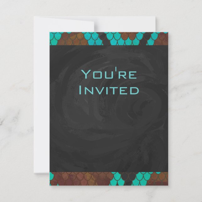 Invitación Estampado de serpiente monograma marrón y azul tea (Anverso)
