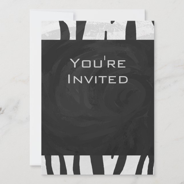 Invitación Estampado de Tigre Monograma Negro y Blanco (Anverso)