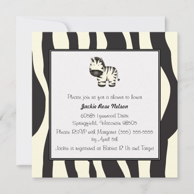 Invitación Estampado de zebra Baby Shower (Anverso)