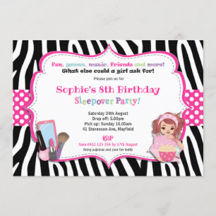 Invitación Estampado de zebra de los chicas del cumpleaños de