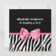 Invitación Estampado de zebra de moda y cinta rosada Baby (Anverso)