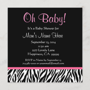 Invitación Estampado de zebra rosado blanco negro Baby Shower