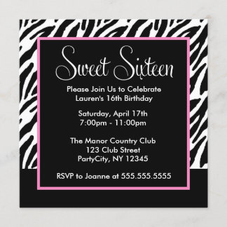 Invitación Estampado de zebra rosado y negro descarado