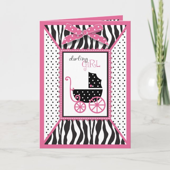 Invitación Estampado de zebra y carro de bebé Baby Shower (Anverso)