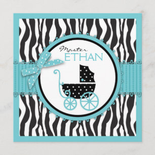 Invitación Estampado de zebra y carro de bebé Baby Shower