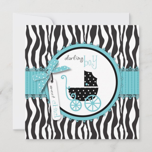 Invitación Estampado de zebra y carro de bebé Baby Shower (Anverso)