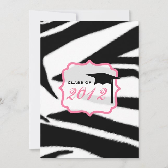 Invitación Estampado de zebra y clase rosada de la graduación (Anverso)