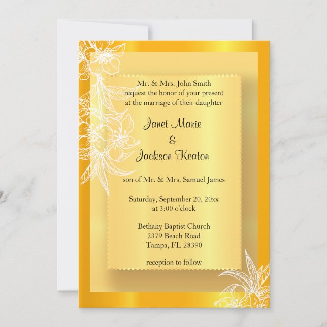 Invitación Estampado moderno de flores amarillas y blancas (Anverso)