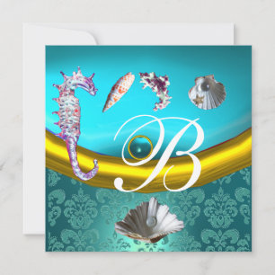 INVITACIÓN ESTAMPADO MONOGRAMA DE BODAS EN PLAYA AQUAMARINA A