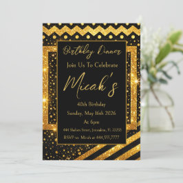Invitación Estampado negro dorado Zigzag, líneas diagonales, 