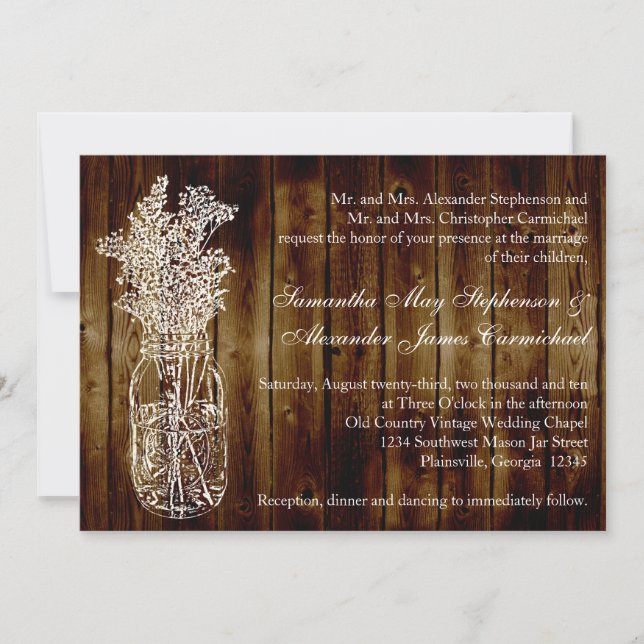 Invitación Estampilla Mason Jar/Invitación a la Boda de Plást (Anverso)