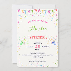 Invitación Estandarte de banderines de confeti colorido para