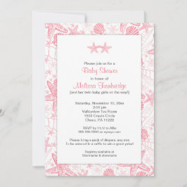 Invitación Estanques de mar rosado Starfish chicas gemelos ba