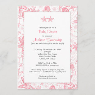 Invitación Estanques de mar rosado Starfish chicas gemelos ba