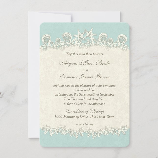 Invitación Estanques marinos y boda de cosecha de peces estel (Anverso)