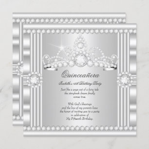 Invitación Estante blanco plateado Quinceanera Tiara