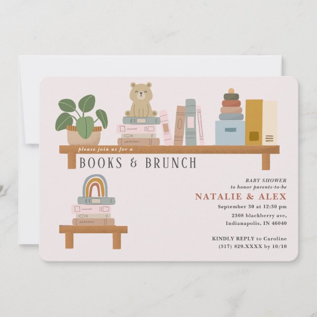 Invitación Estante de libros para bebés Chica rosa Baby Showe (Anverso)