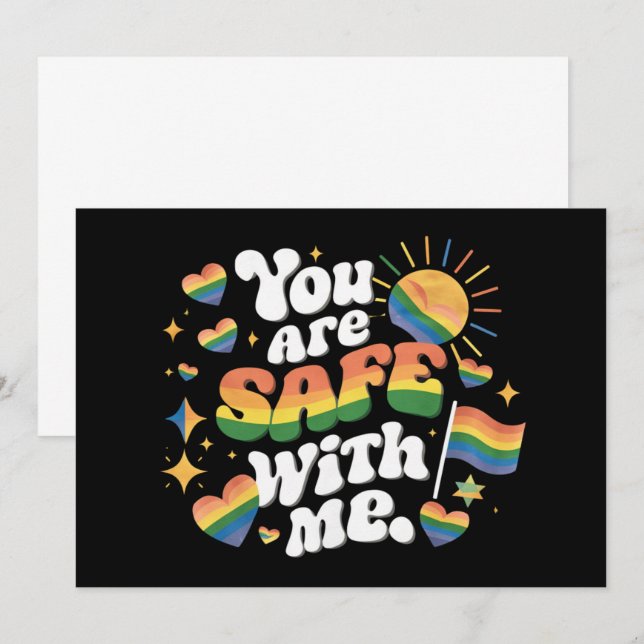 Invitación Estás a salvo conmigo LGBT Rainbow Gay (Anverso / Reverso)