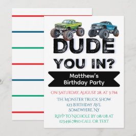 Invitación ¿Estás Amigo? Black Text Truck Boy Birthday Party