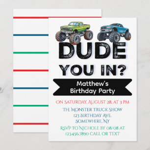 Invitación ¿Estás Amigo? Black Text Truck Boy Birthday Party