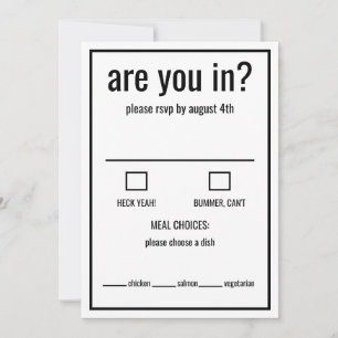 Invitación ¿Estás en divertido rsvp negro y blanco minimalist