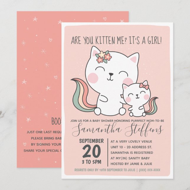 Invitación ¿Estás Gatito De Gato De Gato Chica De Gato De Col (Anverso / Reverso)
