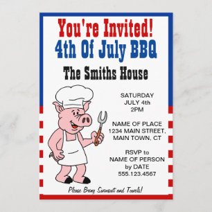 Invitación Estás Invitado 4 De Julio Barbacoa Cerdo Dibujos A