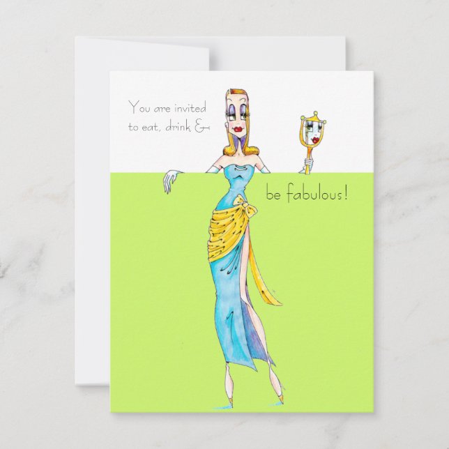 Invitación ¡Estás invitado a comer, beber y ser fabuloso! (Anverso)