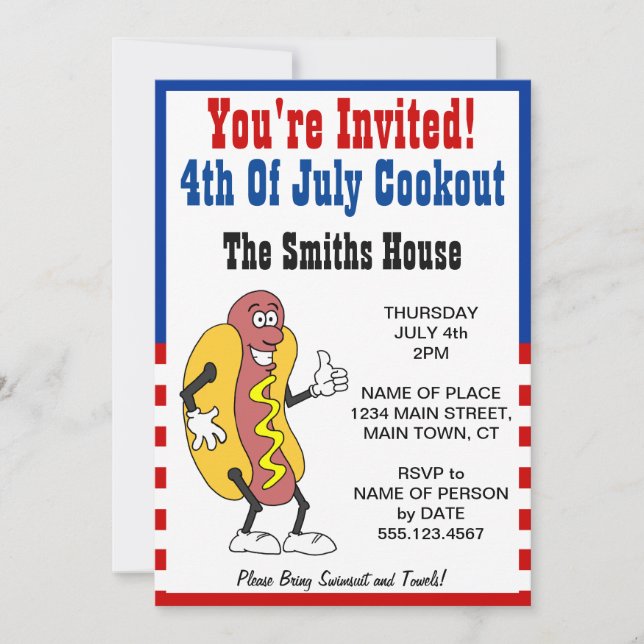 Invitación Estás Invitado a una Parrillada del 4 de Julio con (Anverso)
