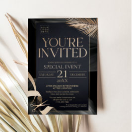 Invitación Estás Invitado Cinta Negra Dorada Corte Corporativ