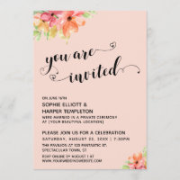 Estás Invitado Corazones Guión Flores Rosadas