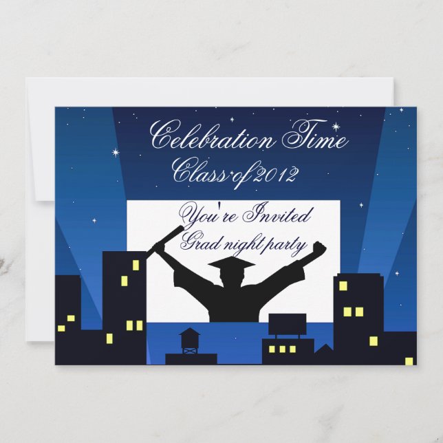 Invitación Estás invitado, fiesta de graduación_ (Anverso)