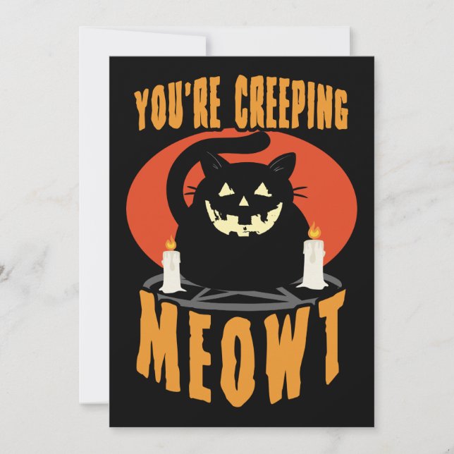Invitación Estás llorando a Meowt | Pun gato negro de Hallowe (Anverso)