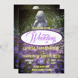 Invitación Estatua chica con azul violeta phlox olvidame-nots