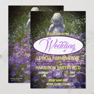 Invitación Estatua chica con azul violeta phlox olvidame-nots