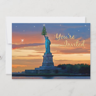 Invitación Estatua de la libertad con árbol de Navidad invita