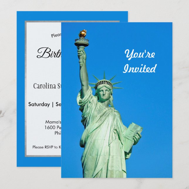Invitación Estatua de la Libertad Foto de Nueva York Cumpleañ (Anverso / Reverso)
