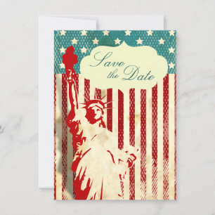 Invitación Estatua de la Libertad y Boda de Bandera Guardar l