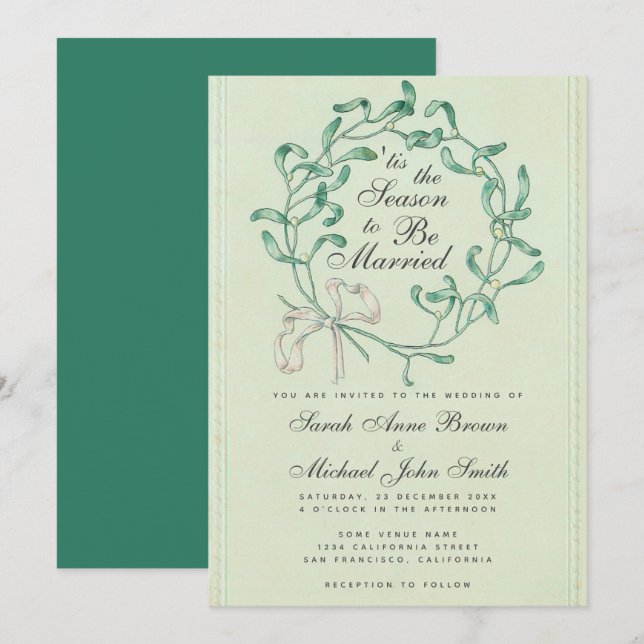 Invitación Este es el Boda de Navidades de temporada Mistleto (Anverso / Reverso)