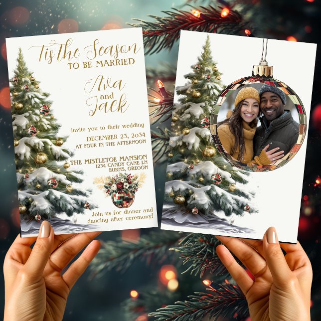 Invitación Este es el momento de casarse con un árbol de Navi (Trendy Tis the Season To Be Married Christmas Wedding Invitation)
