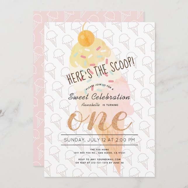 Invitación Este es el primer cumpleaños del Chica Scoop Ice C (Anverso / Reverso)