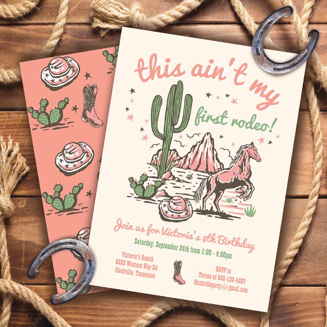 Invitación Este no es mi primer cumpleaños de Rodeo Cowgirl (Subido por el creador)