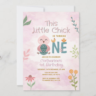 Invitación Este pequeño pollito cumple UN cumpleaños de Pascu