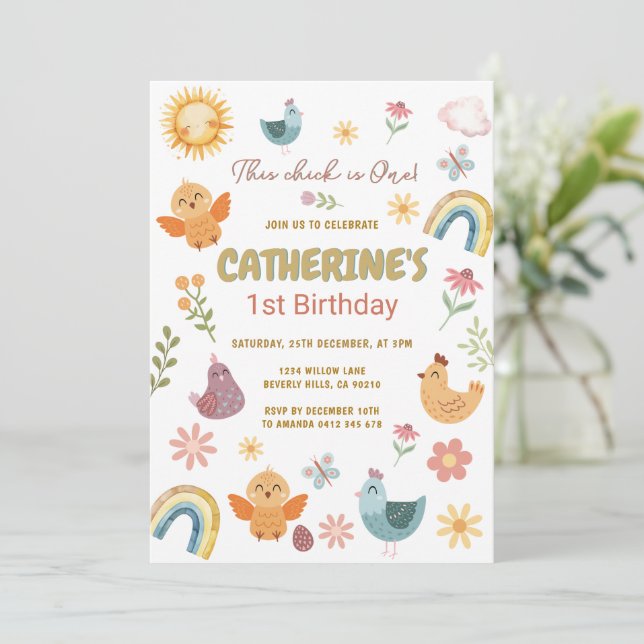 Invitación Este Pollito Cumple Un Año Primer Cumpleaños (Anverso de pie)