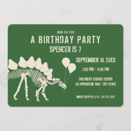 Invitación Estegosaurio de cumpleaños de dinosaurio con globo