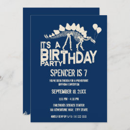 Invitación Estegosaurio de cumpleaños de dinosaurio con globo