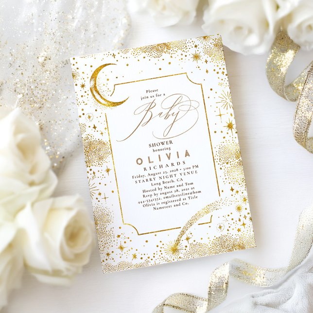 Invitación Estelar Luna de Noche Mystical Baby Shower Celesti (Starry Night Celestial Baby Shower Invitations)