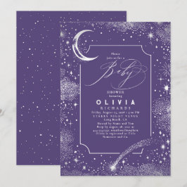 Invitación Estelar Luna de Noche Mystical Baby Shower Celesti