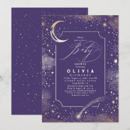 Invitación Estelar Luna de Noche Mystical Baby Shower Celesti